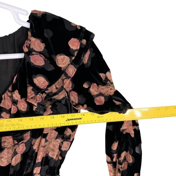 MICHAEL Michael Kors S Velvet Burnout Floral Long Sleeve Ruffle Silk Blend Dress - Picture 11 of 16